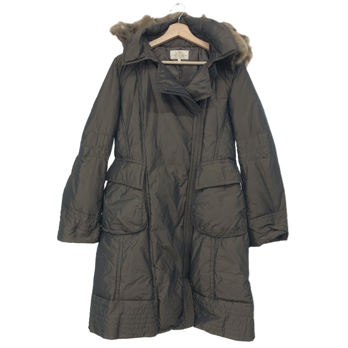 良好 TRUSSARDI トラサルディ ファー付ダウンコート サイズ40 ブラウン 