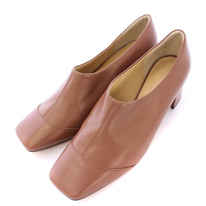 クラネ CLANE SWITCHING BOOTEE スイッチングブーティ パンプス スクエアトゥ チャンキーヒール レザー 37 茶 ブラウン |BB