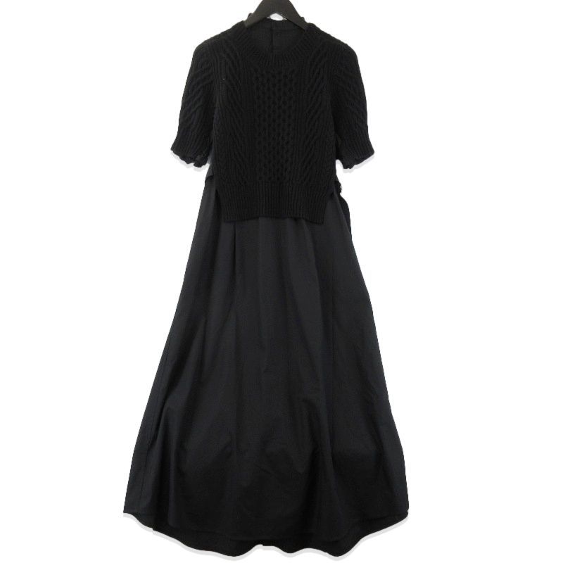 sacai サカイ ドッキングワンピース 18-04055 ロングワンピ 異素材MIX レディース ブラック 黒 1 71013896