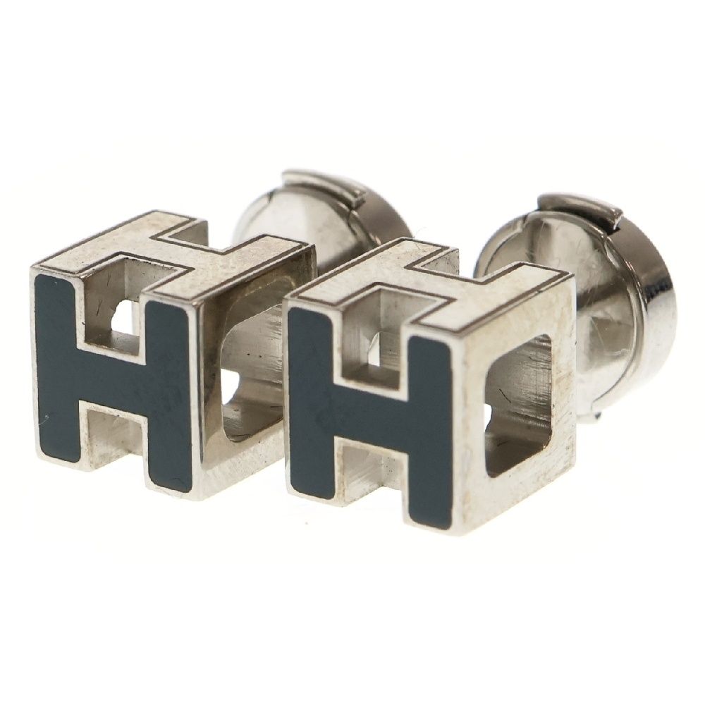 HERMES (エルメス) Hキューブ ピアス グリーン メタル シルバー金具