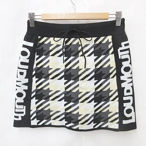 ラウドマウスゴルフ Loud Mouth Golf スカート ニット ロゴ 蓄熱 チェック 千鳥柄 ブラック 黒 白 ホワイト ベージュ M 