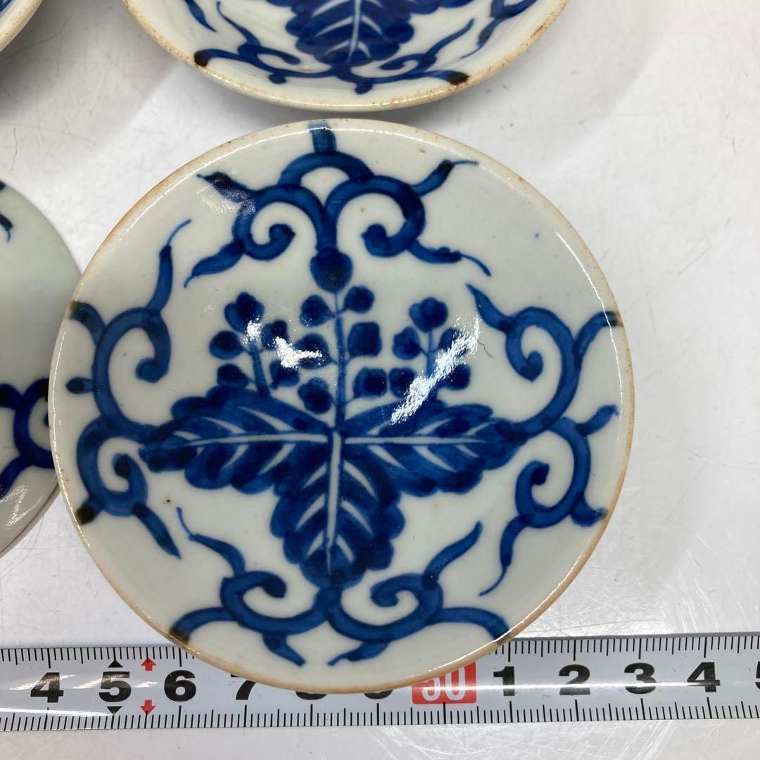 中国清時代 新渡青花盃4客 時代木箱付 直径8㎝ 本Y5-0306①タサコサ