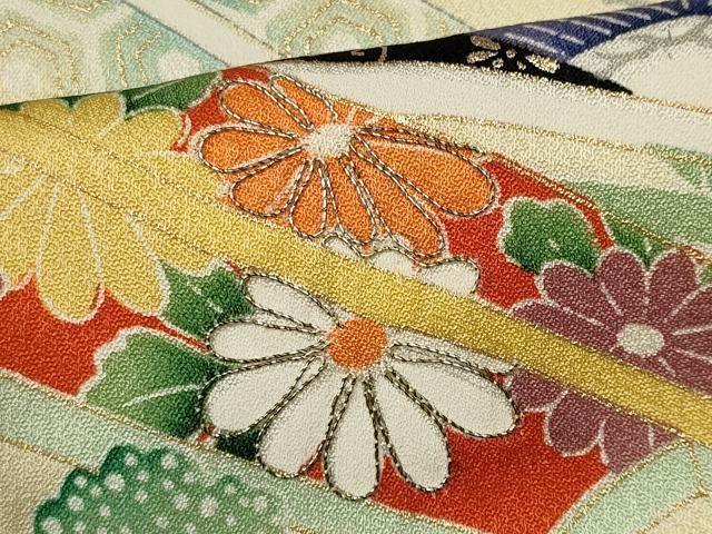 平和屋着物□豪華振袖 駒刺繍 草花文 銀彩 正絹 逸品 AAAZ7616nf 平和