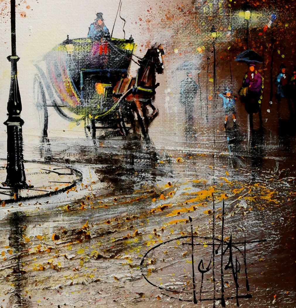 ギィ デサップ(Guy DESSAPT)「パリ、フランス学士院と馬車」油絵
