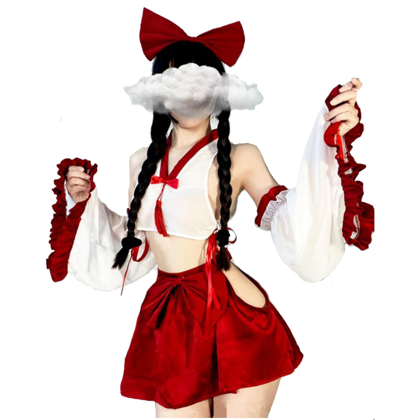 巫女  衣装　エロ PEANET] 巫女 セクシー コスプレ ランジェリー 神社 和装 着物 和服 正月 仮装 衣装 透け透け エロ 誘惑 過激 赤 クリーム コスチューム  巫女服 (カチューシャ＋トップス＋スカート＋振 [カチューシャ＋トップス＋スカート＋振袖（4点セット）] - メルカリ