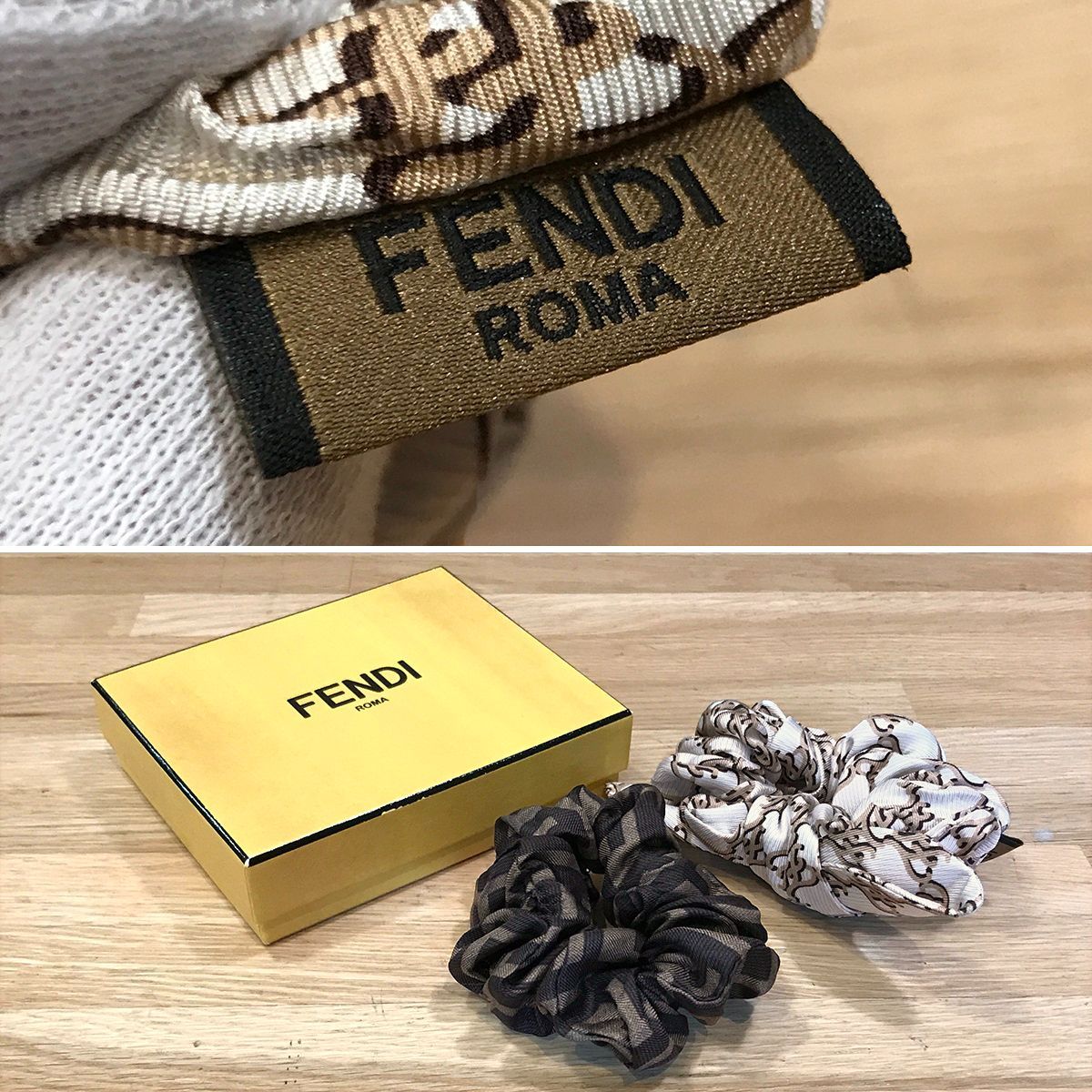 超美品】フェンディ FF柄 FFカーリグラフィ シュシュ 2個セット