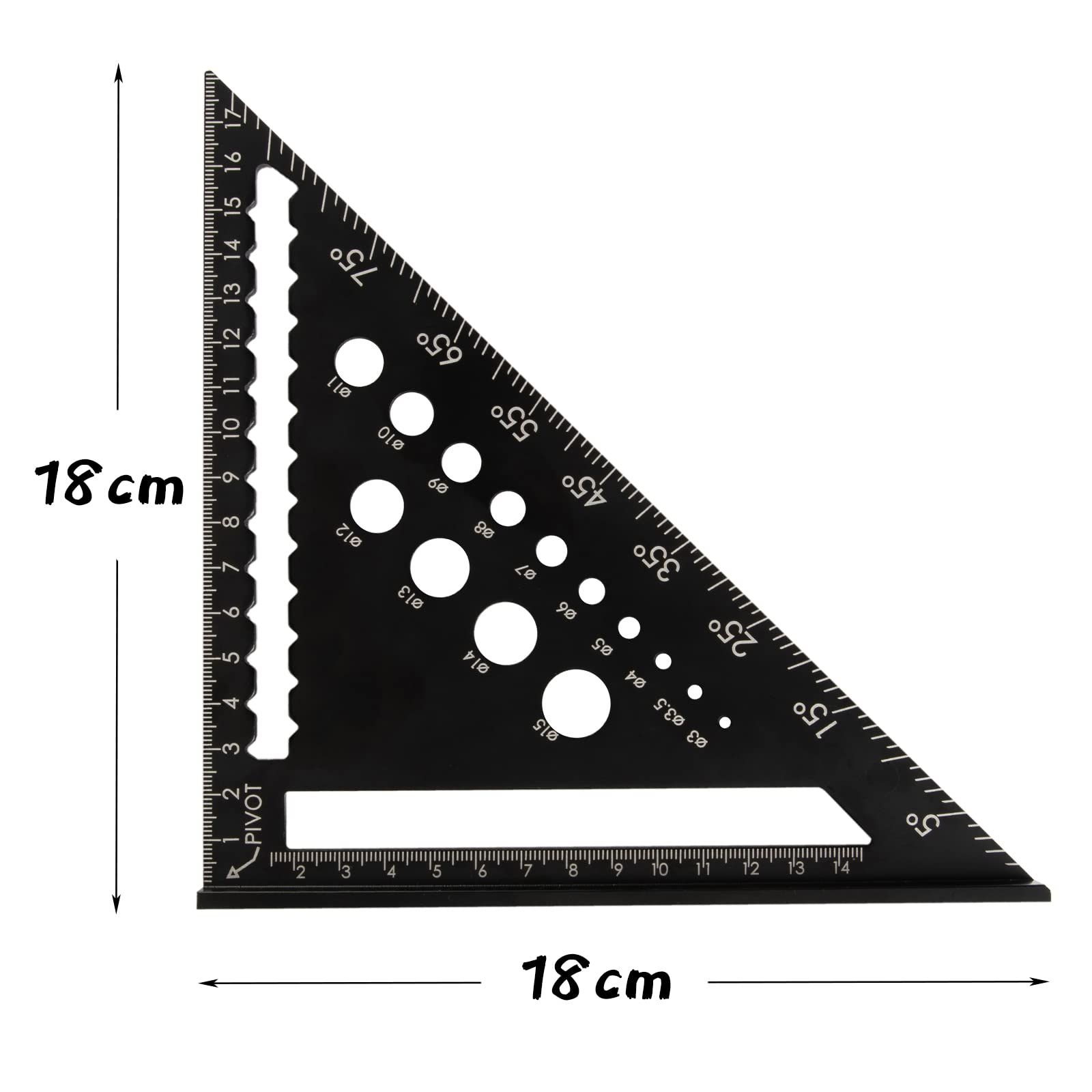 数量 Beslands三角定規 木工用 18 18cm アルミ合金 丸鋸定規 大工道具 90度 45度 ケガキ工具 木材カット 穴あけ ドリルガイド DIY作業に適用