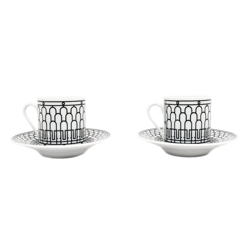 名東 エルメス コーヒーカップ＆ソーサー Hデコ 2客セット ホワイト ブラック 白 黒 陶器 小物