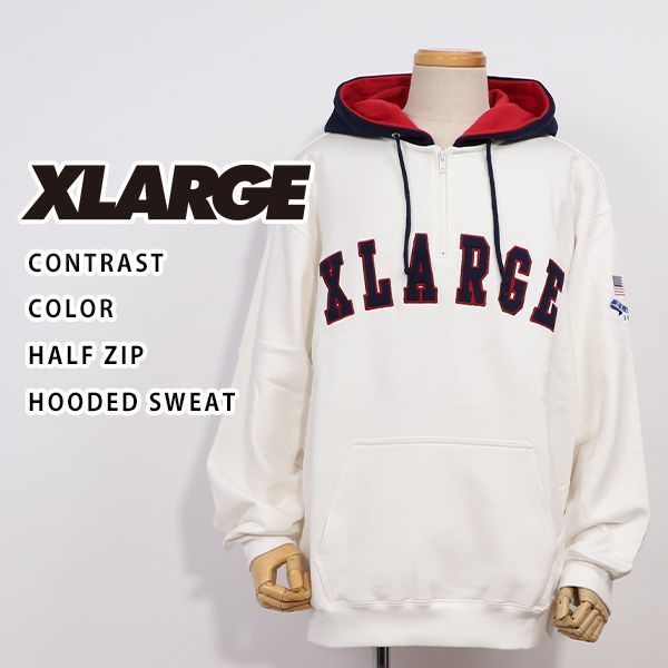 X-LARGE / パーカー/L/コットン/WHT/101223012015 XLARGE】WHT エクストララージ ハーフジップパーカー 101223012015