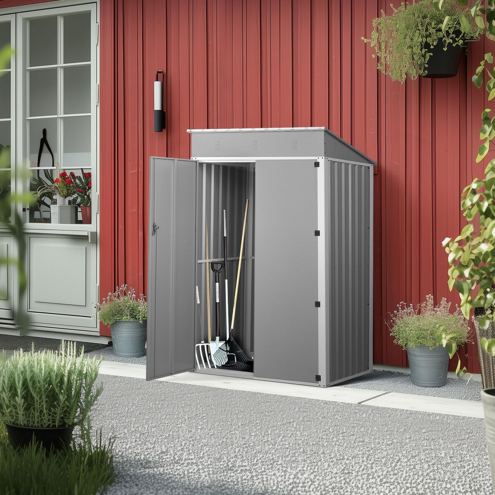 戸外収納庫 幅123 奥行き90.5 高185 物置き 倉庫 おしゃれ 大型 スチール 収納庫 屋外物置 防さび 屋外 ベランダ 防水 物置 ドア スチール物置 屋外収納 BTM ガーデニング 庭