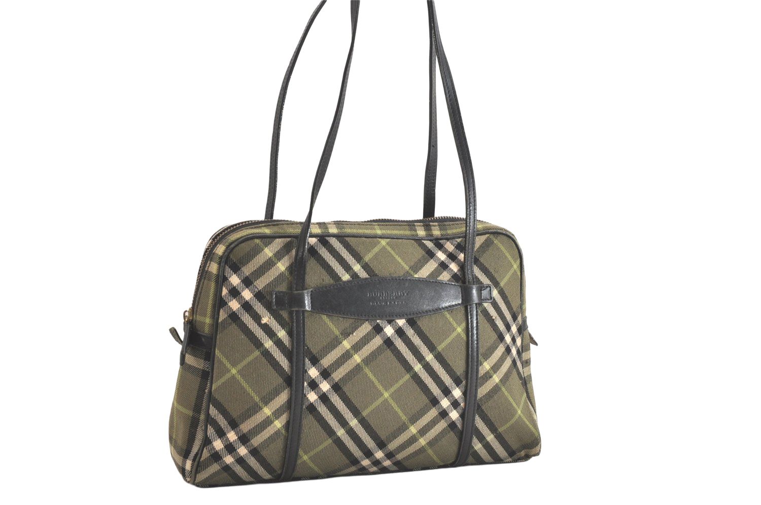 BURBERRY BLUE LABEL バーバリーブルーレーベル チェック柄 ショルダーハンドバッグ キャンバス レザー カーキ 2945N