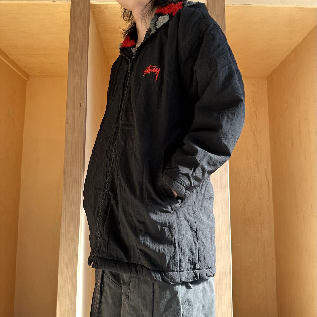 STUSSY‼️80年代‼️フード付きベンチコート 黒 当時試着程度‼️ 長期保管‼️‼️ STUSSY‼️80年代‼️フード付きベンチコート 黒 当時試着程度‼️ 長期