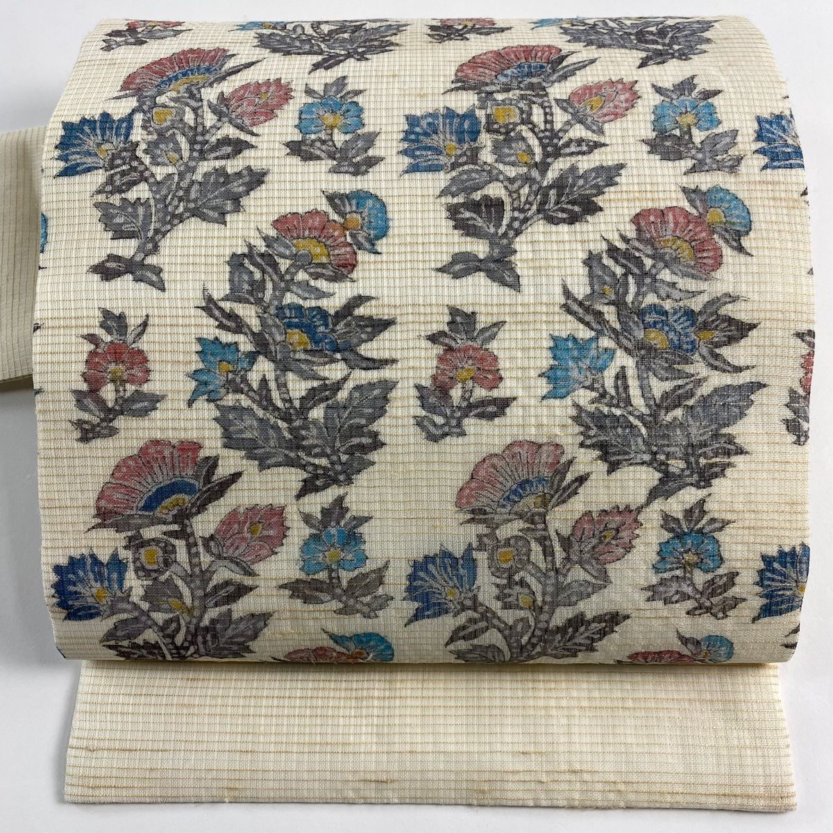 名古屋帯 秀品 落款 夏帯 草花 クリーム 正絹