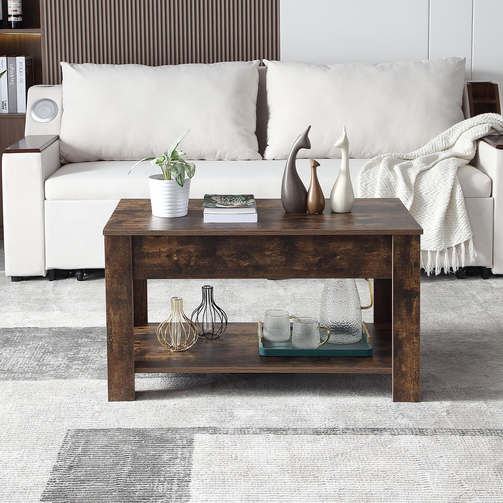 人気商品】収納棚付き センターテーブル 隠す収納 コーヒーテーブル 幅