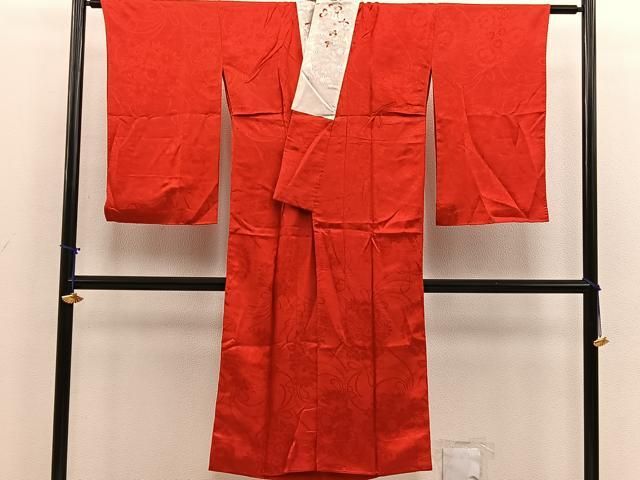 専用ページ 平和屋着物□長襦袢 袷 草花地紋 深緋色 半衿刺繍 正絹 逸品