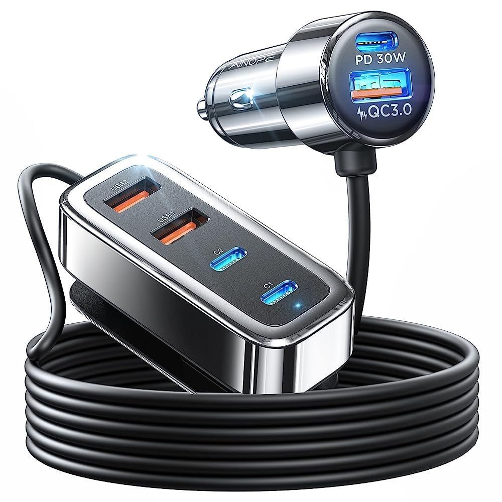 【人気商品】シガレット usb 同時使用可能 152cmケーブル付き アクセサリー コンセント シガーソケット シガーソケット iPhone/iPad/AirPods/Samsung/GooglePixe 後部座席/旅行/家族 QC3.0 u0026 30W PD 車