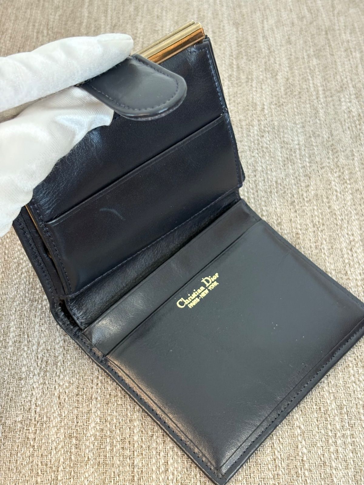 最終値下げ！Christian Dior トロッター　二つ折り財布 がま口 箱付き】クリスチャンディオール トロッター キャンバス×レザー がま口