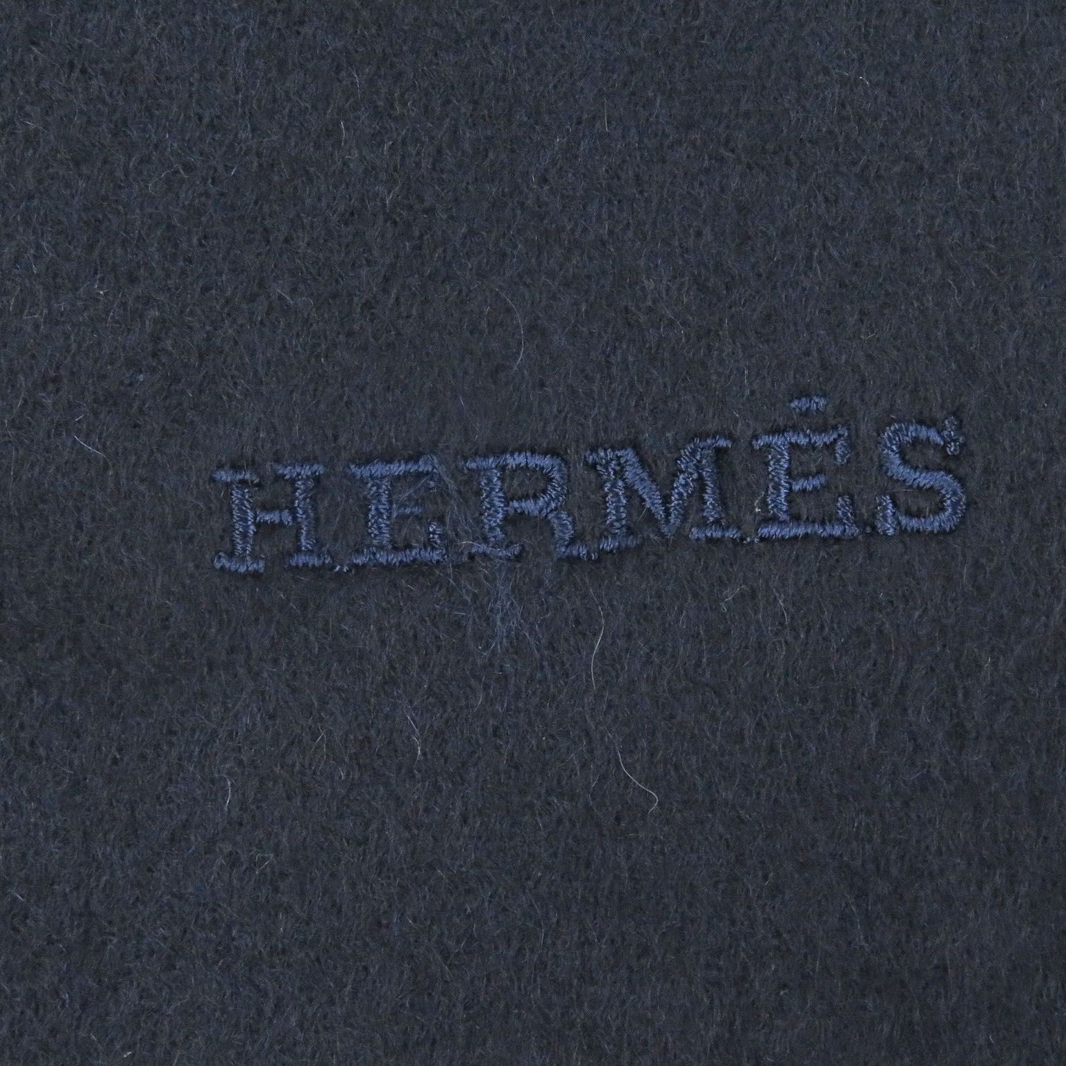 未使用品□HERMES エルメス カシミヤ100% ロゴエンブロイダリー 刺繍  