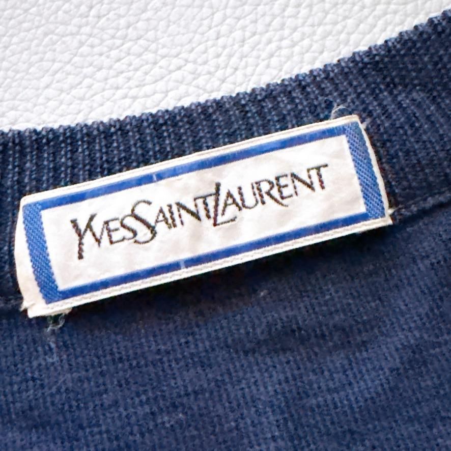 【超希少】イヴサンローラン 金ボタン クルーネックケーブルカーディガン ネイビー VINTAGE Yves Saint Laurent イヴサンローラン 金ボタン カーディガン