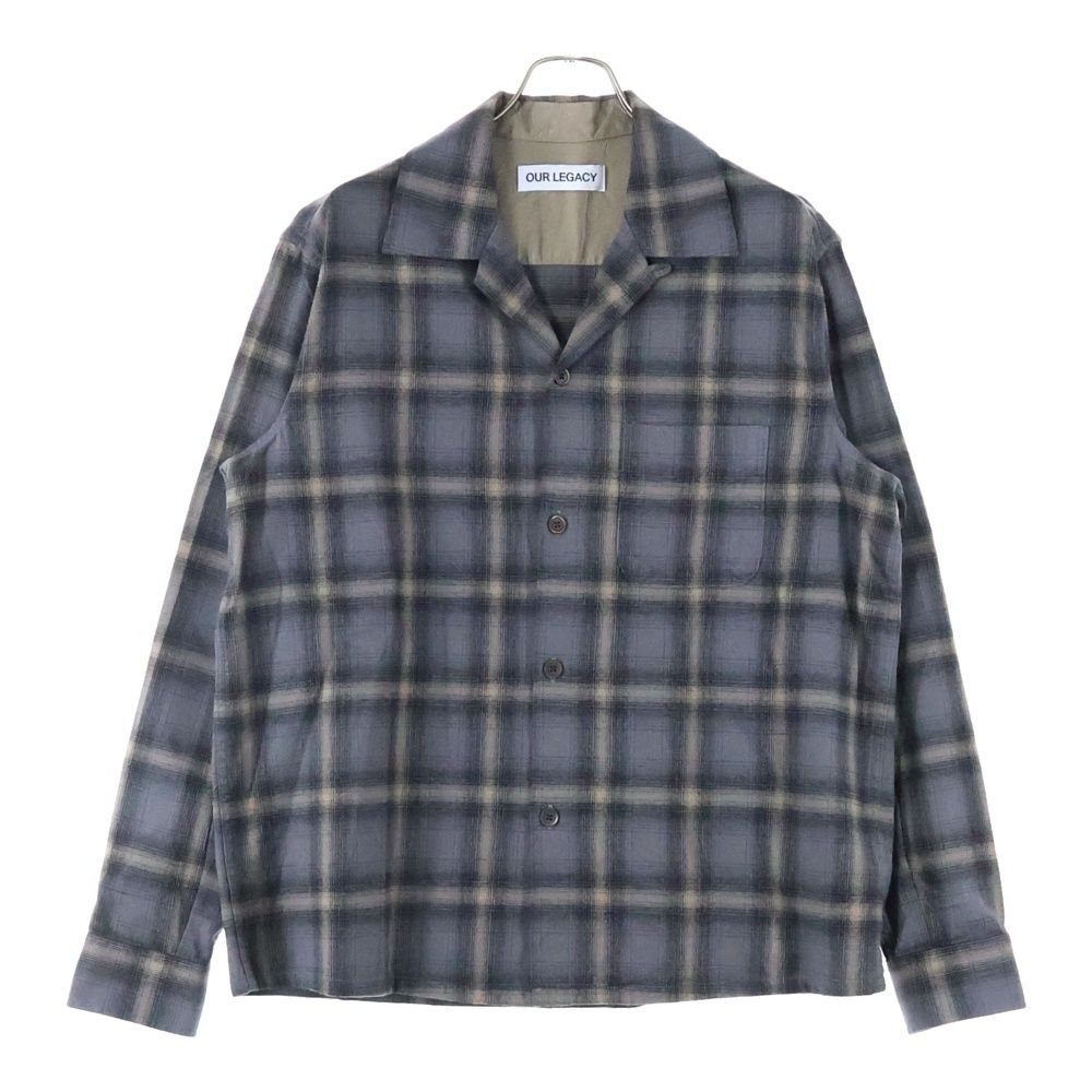 OUR LEGACY アワーレガシー 24AW HEUSEN SHIRT ハウゼン オンブレチェック 長袖オープンカラーシャツ グレー|ブラウン M4242HDG