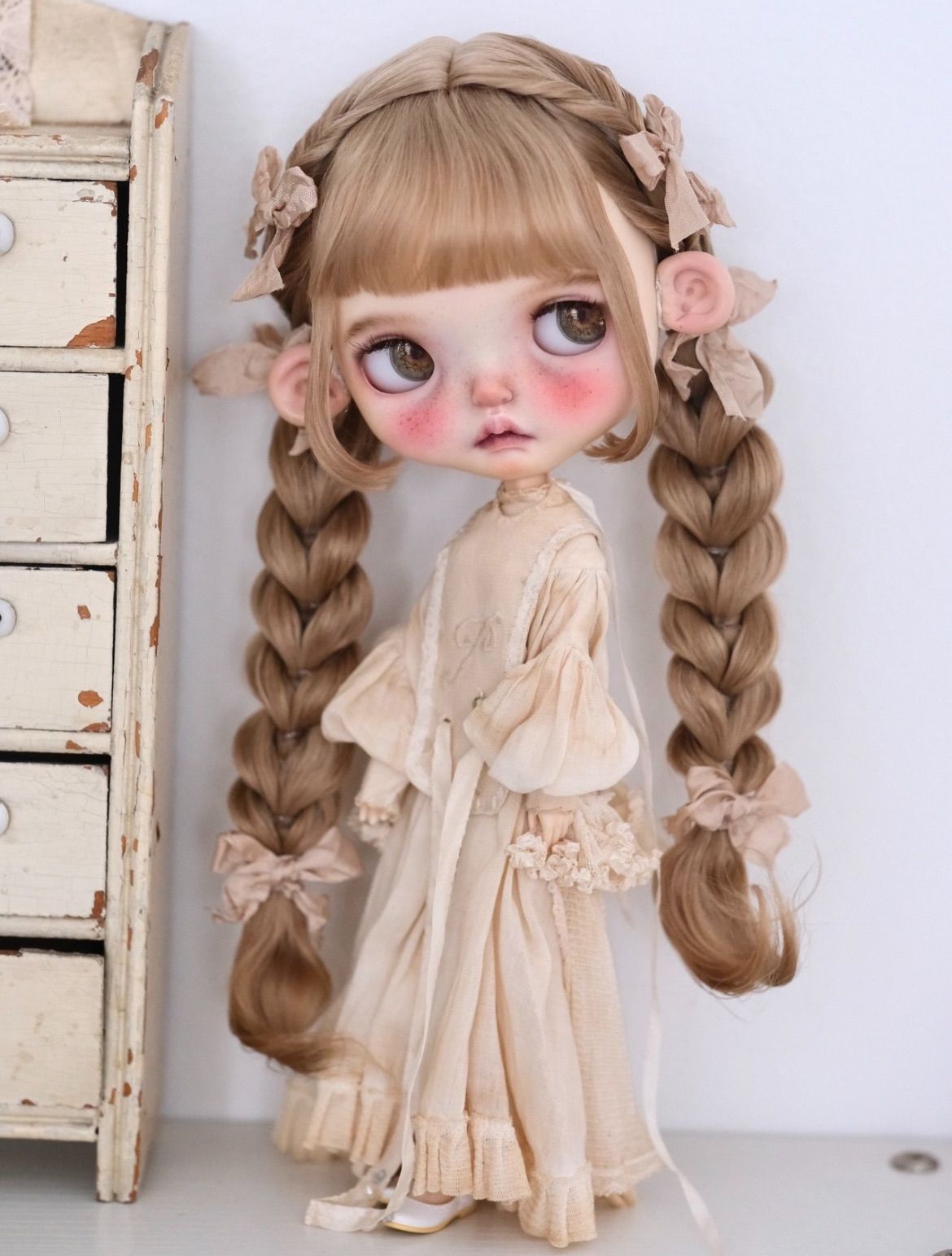 ブライス ウィッグ モヘアウィッグ 海外作家 ハート編み ミルクティ SP