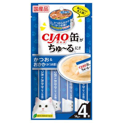 いなば CIAO 缶ちゅーる かつお＆おかか（かつお節） 14g×4本入り(1ケース48袋)