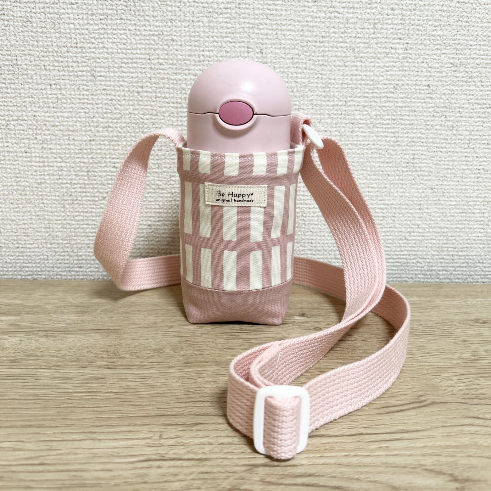 水筒カバー サーモス ベビーストローマグ 290ml用 格子柄 くすみピンク色