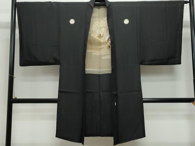 平和屋着物○男性 黒紋付 羽織セット 羽裏：七福神 正絹 逸品