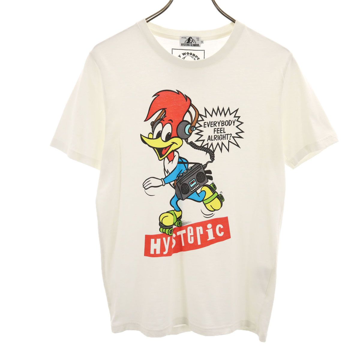 HYSTERIC GLAMOUR ヒステリックグラマー 日本製 半袖 Tシャツ S ホワイト ウッドペッカー メンズ 古着