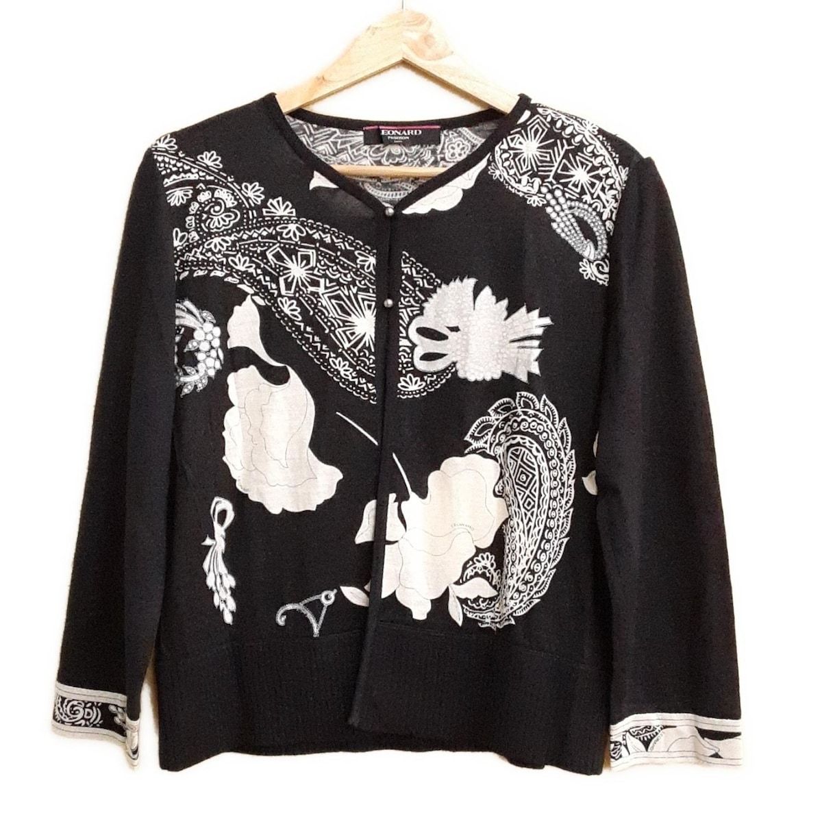 LEONARD 花柄刺繍カーディガン ネイビー LEONARD(レオナール