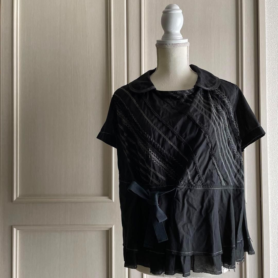 コムデギャルソン comme des GARCONS 刺繍 花柄 ブラウス 黒黒 ブラック BLACK クロ くろ 丸襟 AW オールシーズン お呼ばれ デート オフィスカジュアル 食事会 可愛い お出かけ 上品