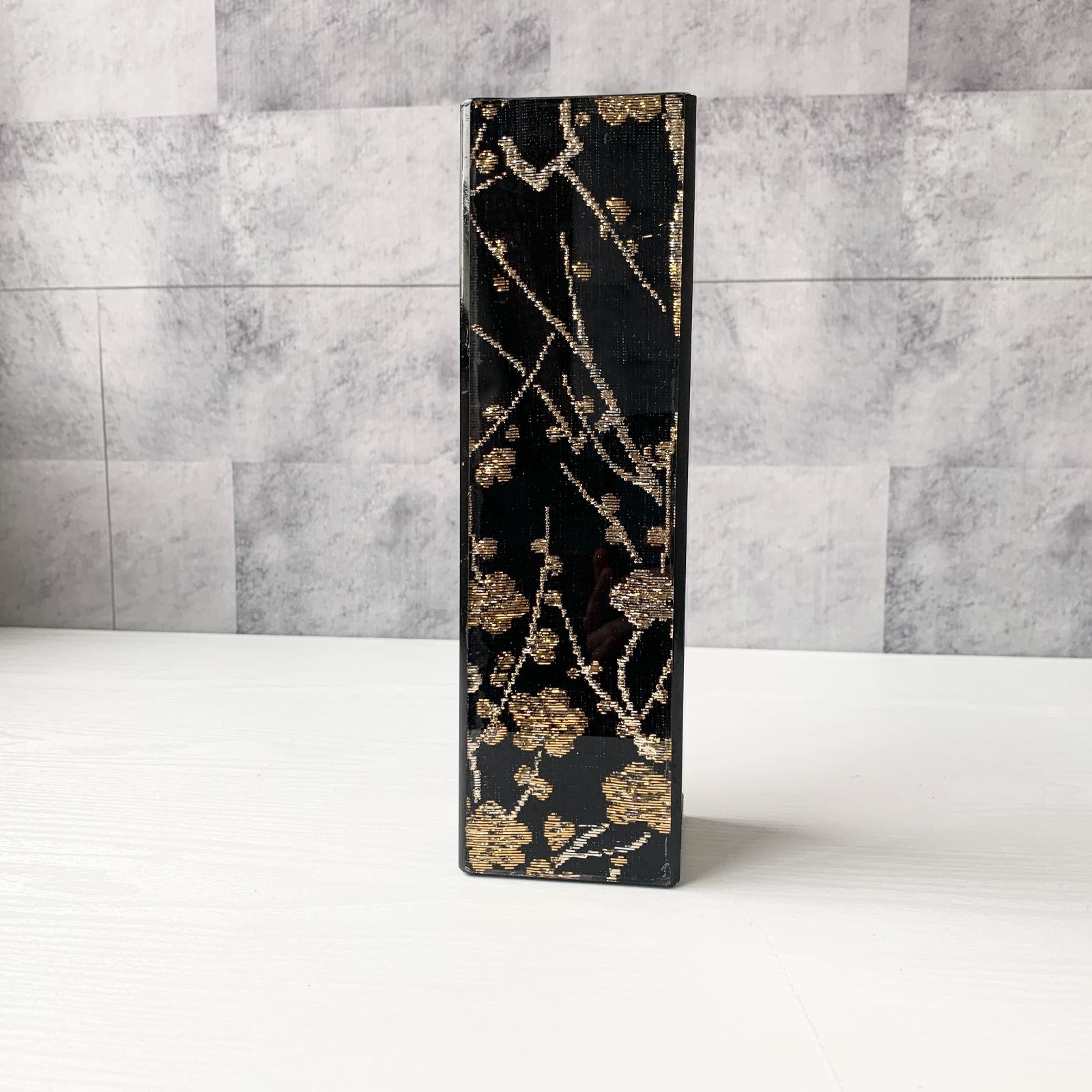 Kano ぎやまん 花瓶 花器 角型 長方形 黒 ブラック 金 ゴールド 銀