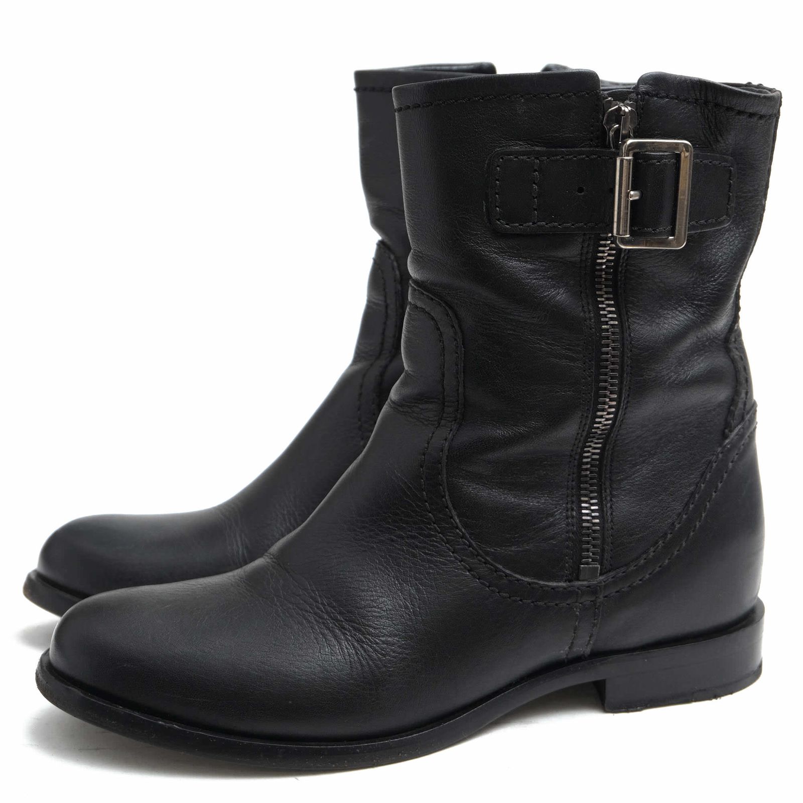 美品】PELLICO ショートブーツ 黒 レザー サイドジップ ヒール 38