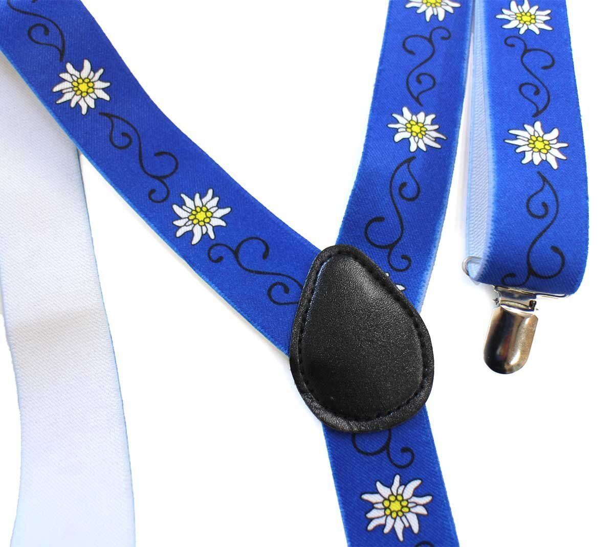 UNKNOWN 花柄 総柄 クリップ式 サスペンダー ブルー★33 ブレイシーズ Y型 ダブルワン オールド フラワー チロリアン レディース