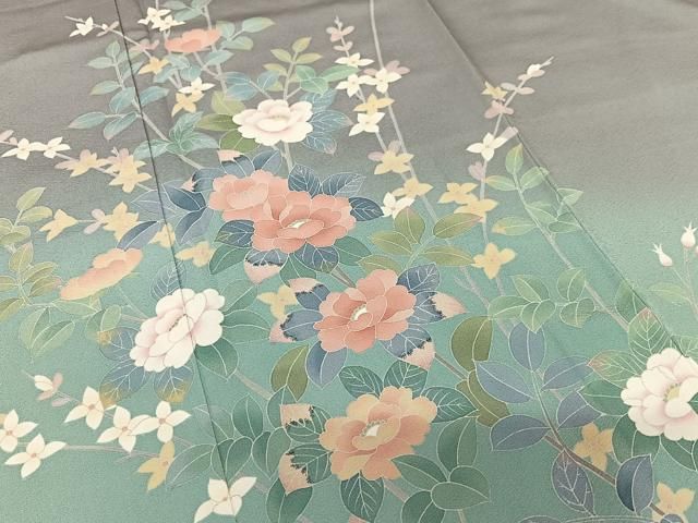 平和屋着物○十日町友禅 一梗 訪問着 枝花文 暈し染め 正絹 逸品