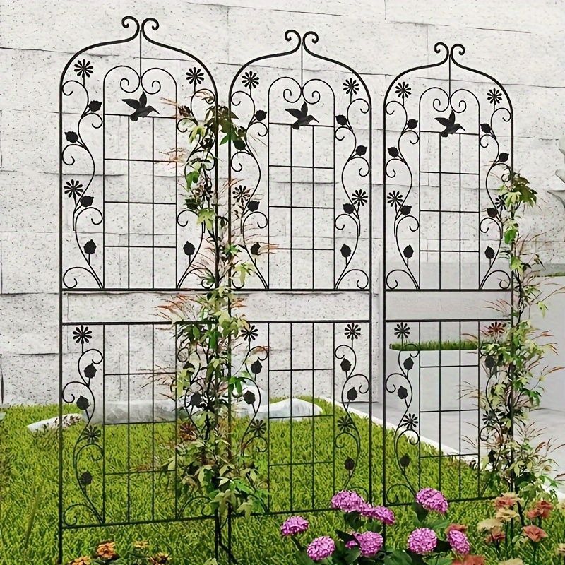 ガーデン フェンス ガーデンフェンス 3個セット セット販売 ルームデコレーション アイアンガーデントレリスセット 登山植物用 屋外装飾アイアン 登山ブドウフレーム クレマティス グリーンロータス バラ用ガーデンフェンス おしゃれ エレガント ブラック