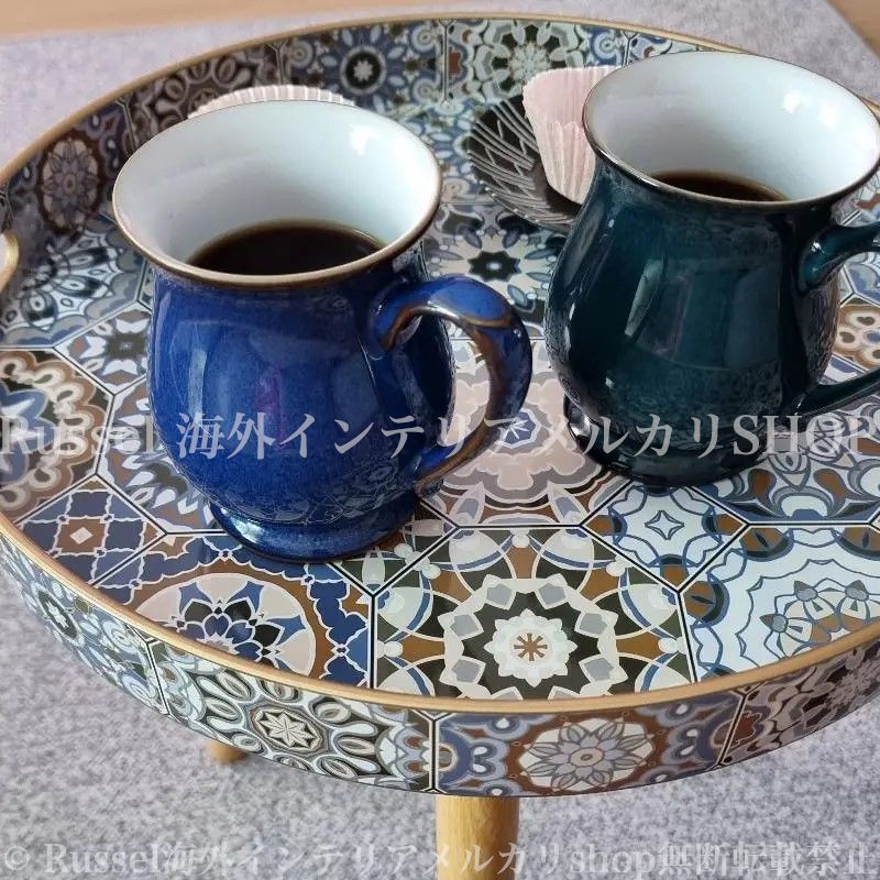 モダン テーブル 青色 ベッドサイドテーブル ソファーテーブル