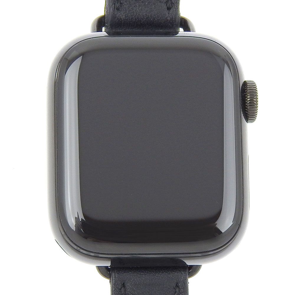 HERMES エルメス アップルウオッチコラボ GPS シリーズ7 WR-50M ステンレススチール×型押しレザー Z クオーツ デジタル表示 レディース 黒文字盤 腕時計