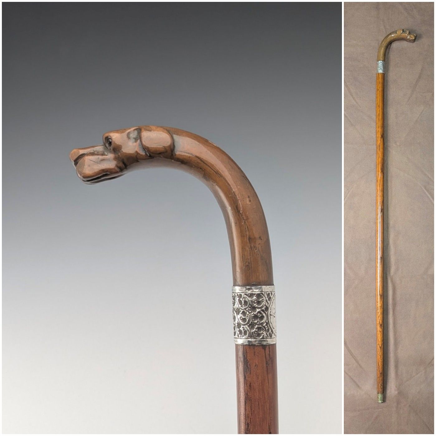 1912年 英国アンティーク 黒軸 曲がりハンドル 純銀装飾 ステッキ 杖 90cm J Howell&amp;Co 1912年 英国アンティーク 黒軸 曲がりハンドル 純銀装飾