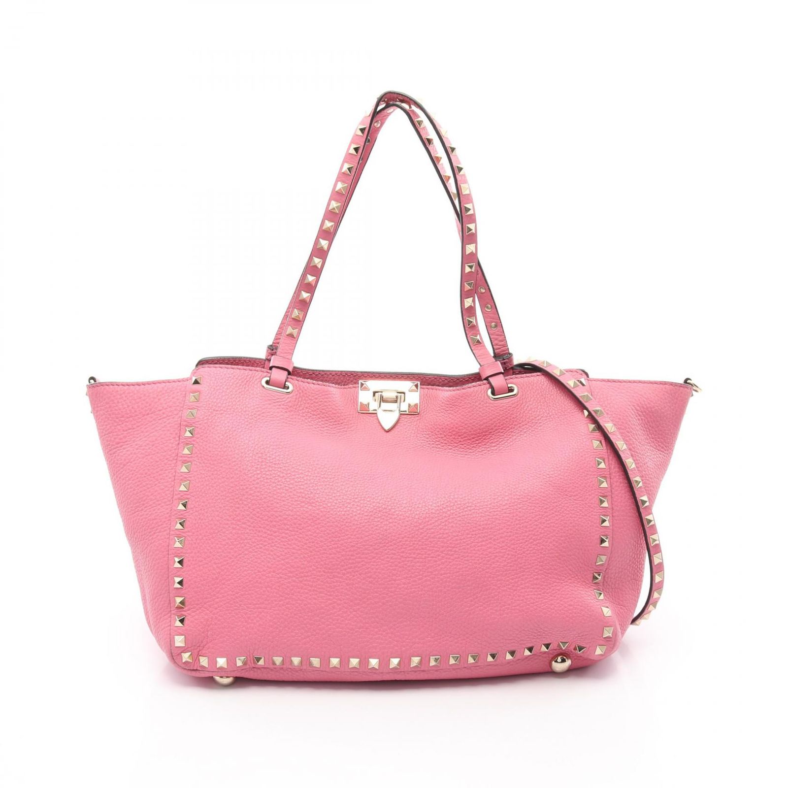 ヴァレンチノ Valentino トートバッグ ロックスタッズ ピンク レザー ロックスタッズ トートバッグ レディース Used B