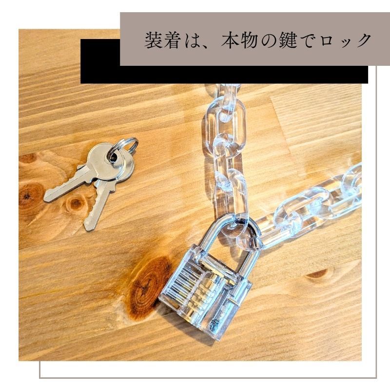ネックレス 透明 南京錠 極太 チェーン クリア 赤 ブルー