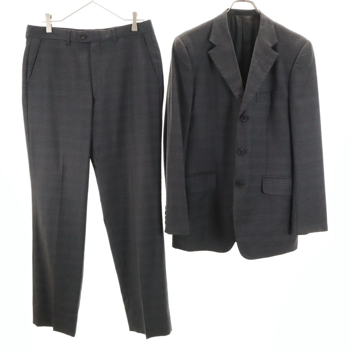 古着 Paul Smith LONDON ポールスミスロンドン 日本製 チェック柄 FRATELLI TALLIA DI DELFINO生地 Super120’s スーツ 上下 セットアップ L グレー メンズ Paul Smith LONDON ポールスミスロンドン 日本製 チェック柄 FRATELLI