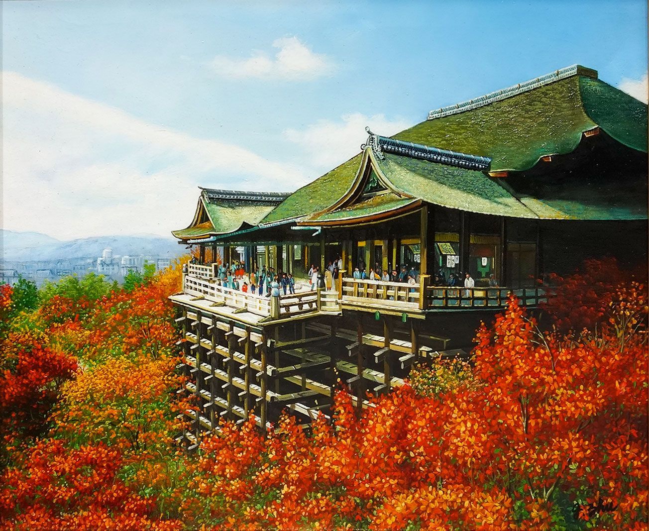 油彩画 「清水寺」 F8号 額入り 油絵 額装画 風景画 真筆 肉筆画
