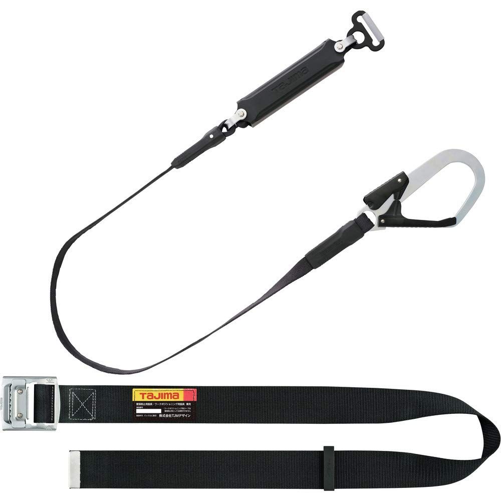 タジマ 新規 全帯 胴ベルト型平ロープランヤード 胴ベルトMサイズ 長さ125cm セット品 平ロープ式のランヤード 腰の強いナイロンベルト 耐久性が高いスチールワンフィンガーバックル B1SMFR-AL1BK