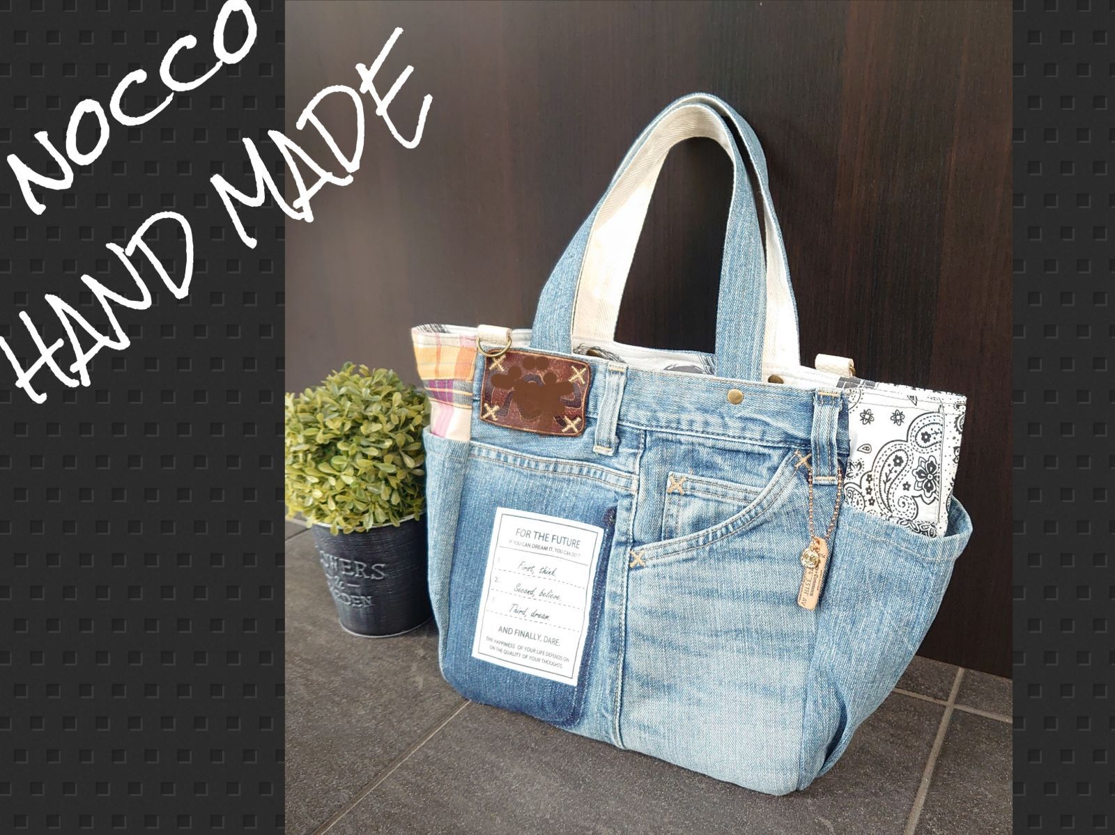 No.205【DENIM✖️バンダナパッチワーク古着系❤️】大きめ❕サイド