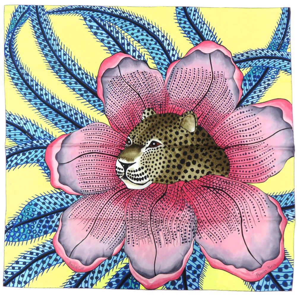 美品 エルメス カレ90 Baobab Cat バオバブ キャット シルク マルチ