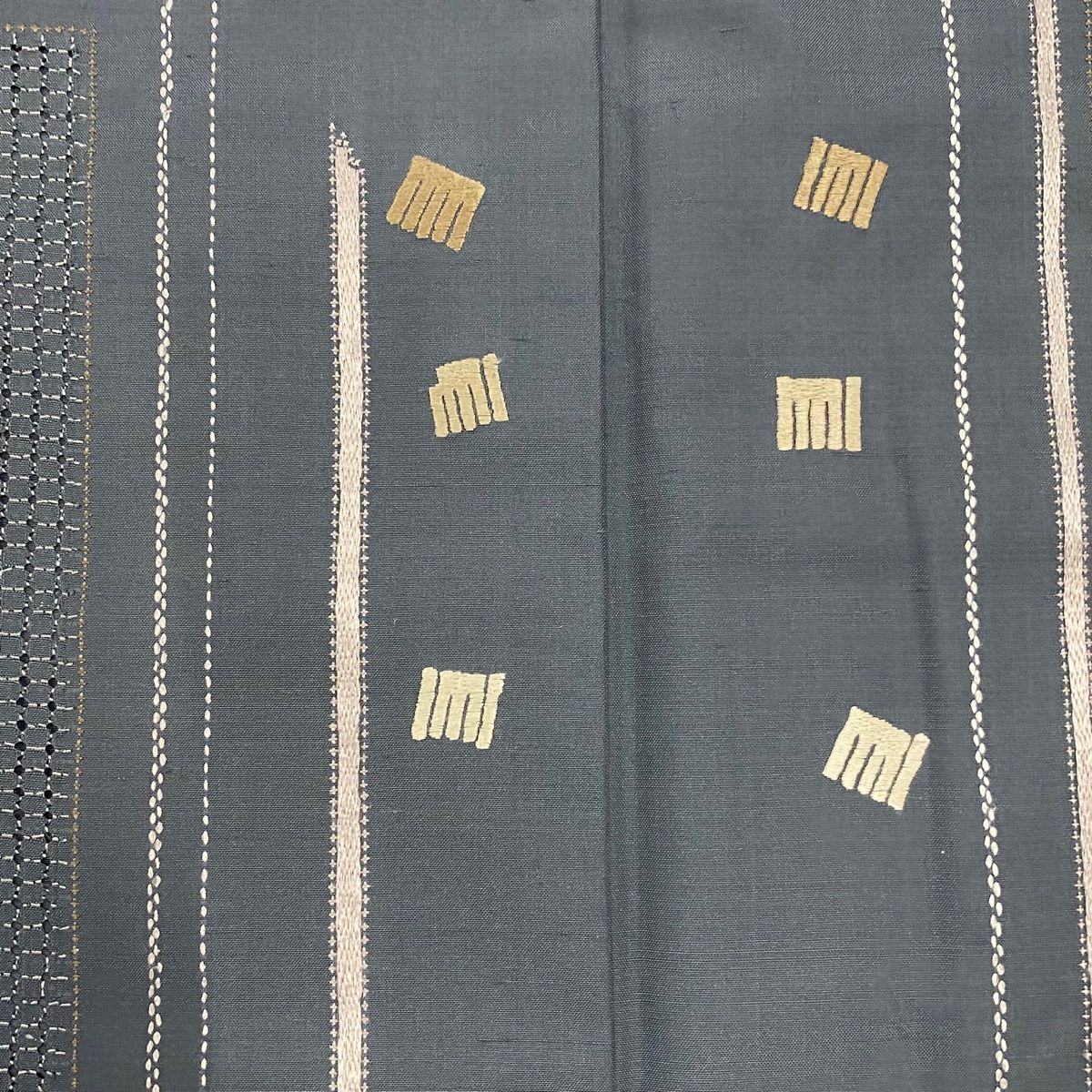 付下げ 身丈156cm 裄丈64cm M 袷 紬地 源氏香 縞 刺繍 青灰色 正絹 美  