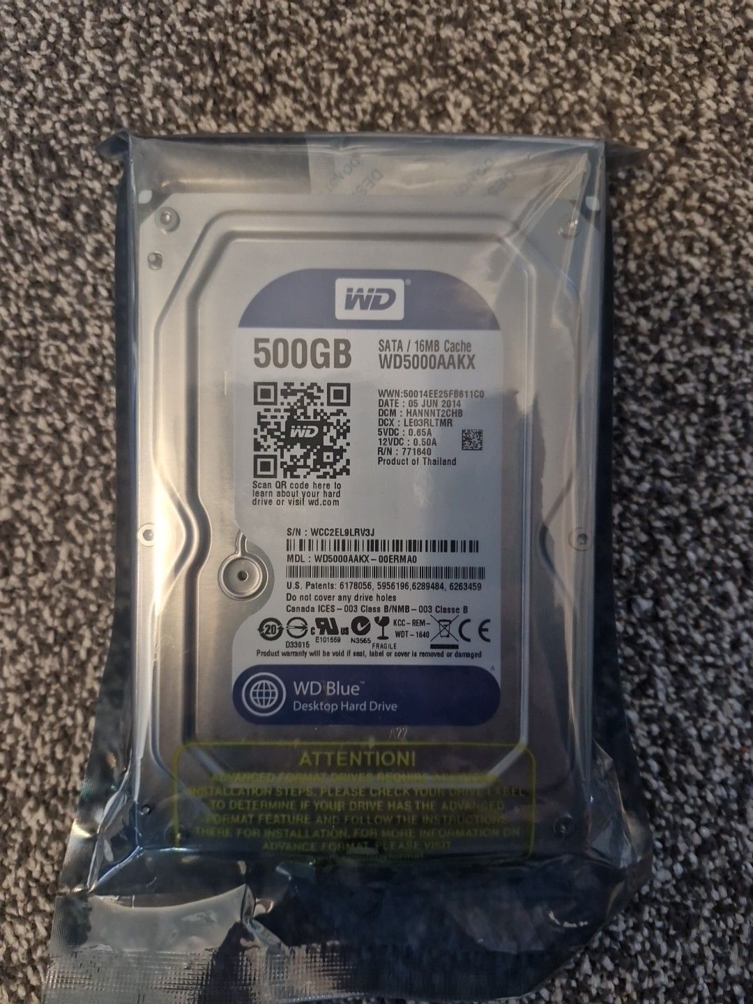 Western Digital Blue Wester Digital Hard Drive 500gb WD5000AAKX 3.3