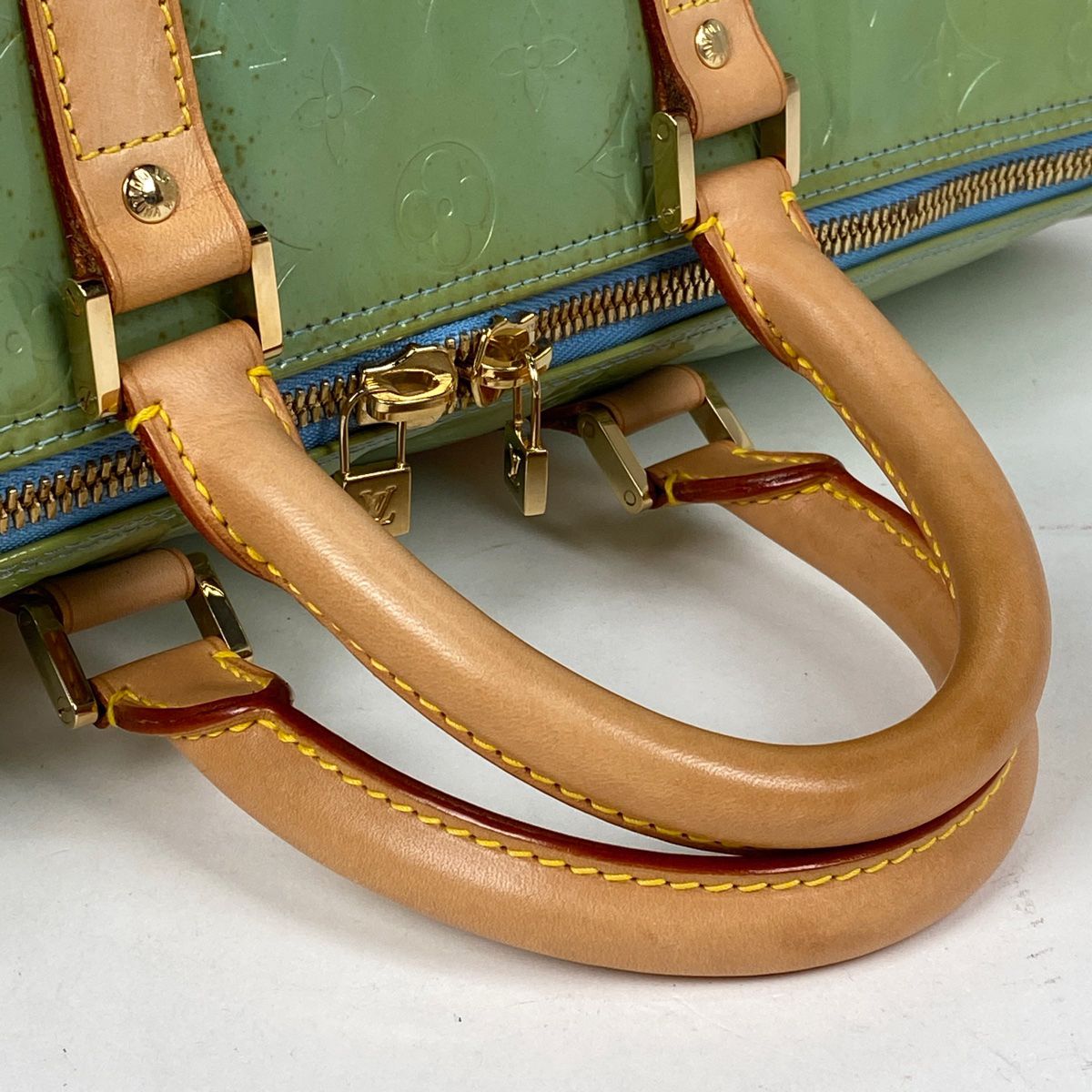 ジャンク品ルイヴィトン ボストンバックヴェルニベビーブルー