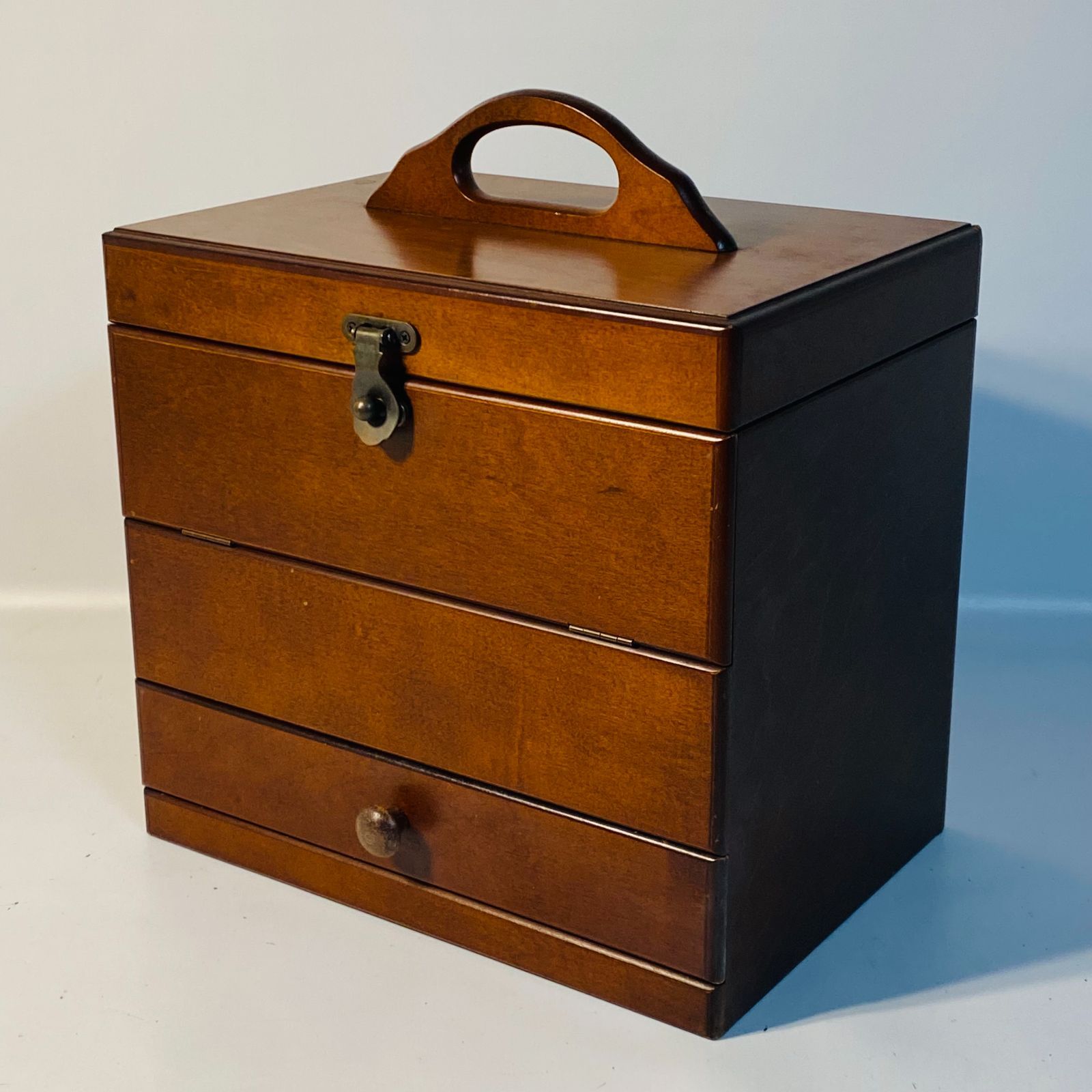 化粧箱 木目 三面鏡 木製 レトロ メイクボックス ドレッサー 送料込み